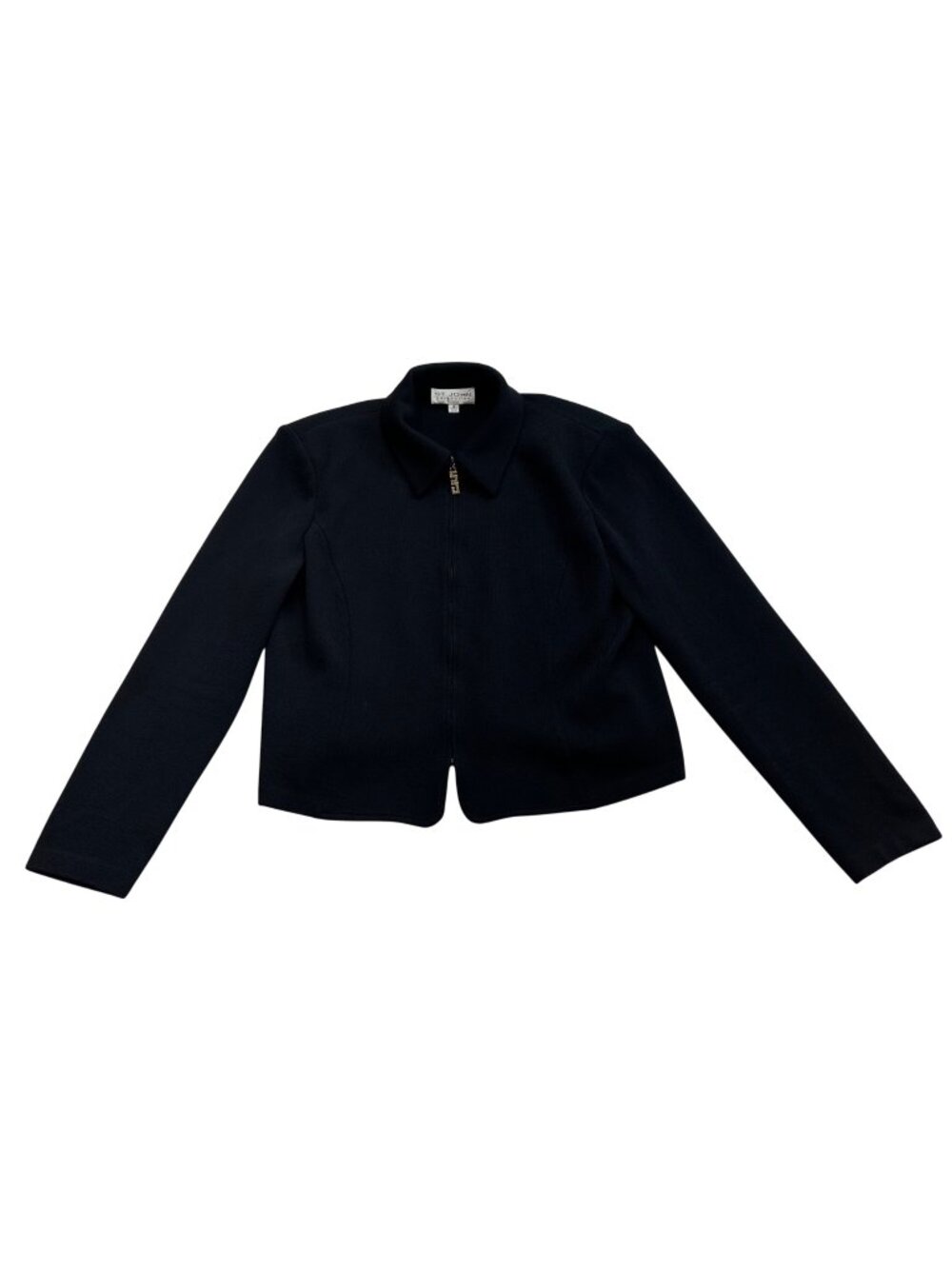 St. John Santana Knit Full Zip Blazer Evening Jacket Size 16 Navy Blue Flaws